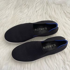 Rothy's Black Slip-On Shoes with Blue Trim